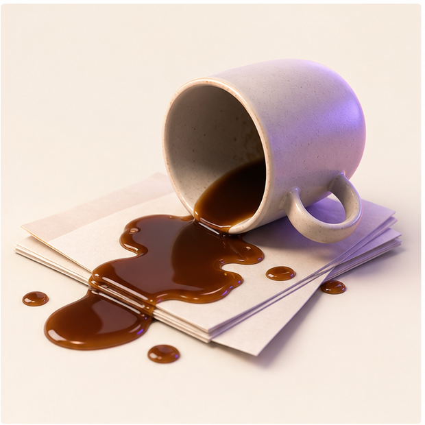 She ___ coffee on her notes. premium-3d visual