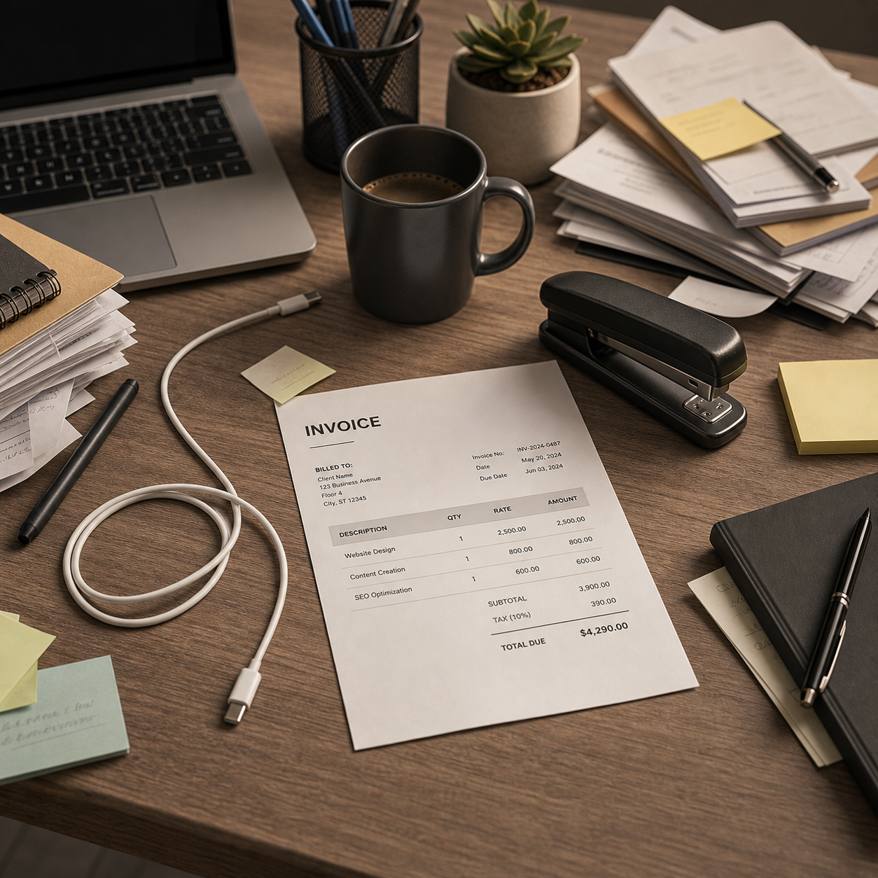 Realistic 3D office desk scene for visual vocabulary